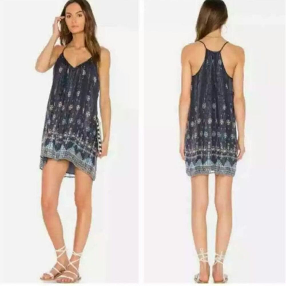 Joie Silk Blend Dress Women's Size Medium Navy Blue Metallic Boho Chic Hippie